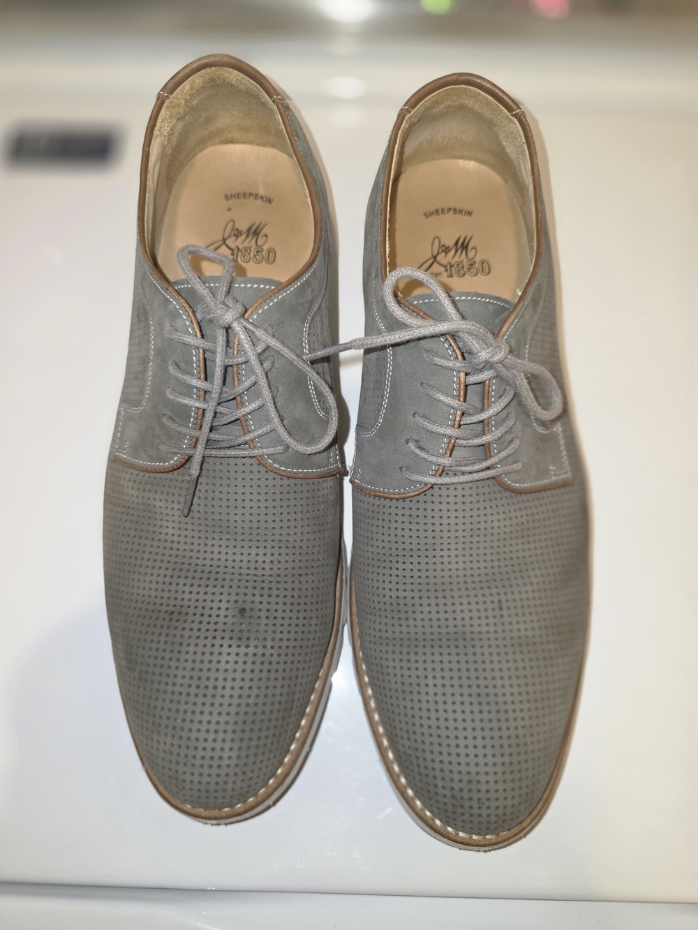 Men's Gray Perforated Derby Shoes with Tan Trim